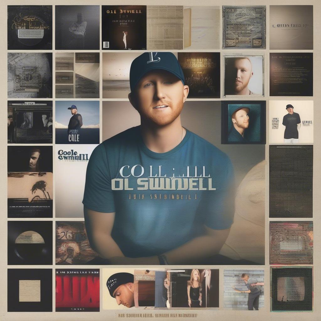 A collage of Cole Swindell's album covers throughout his career