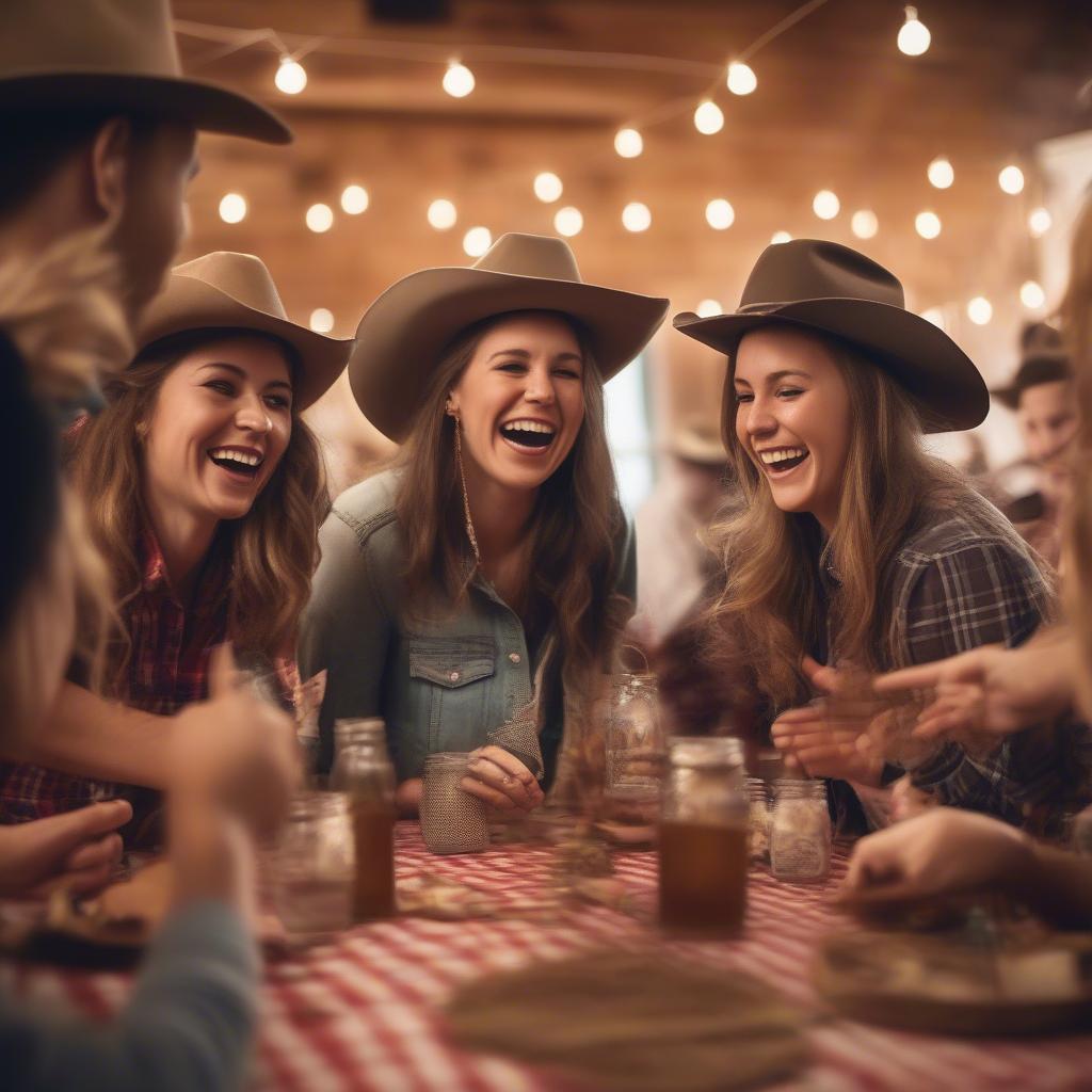 People enjoying a country-themed party.