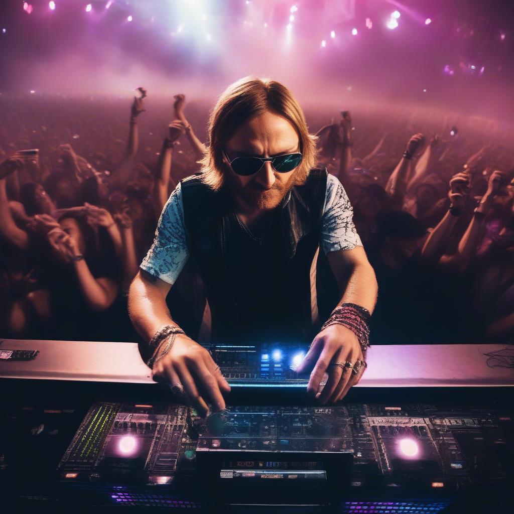 David Guetta performing at a large EDM festival.