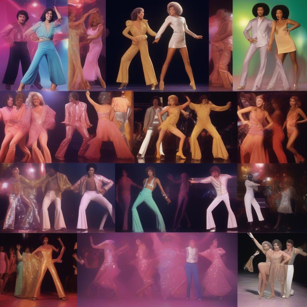 Disco Era Fashion and Dance: A Vibrant Scene of Platform Shoes and Glittery Outfits