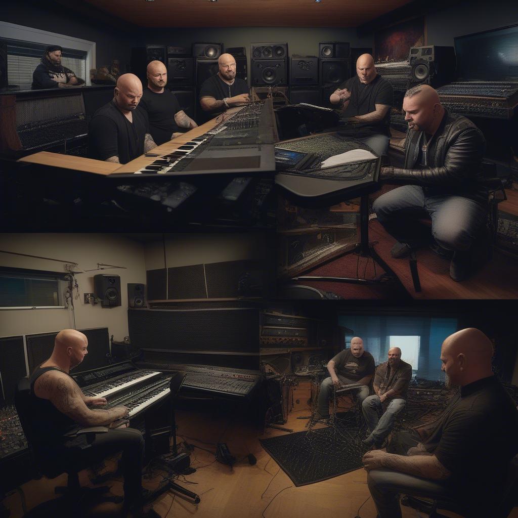 Disturbed band members in the recording studio