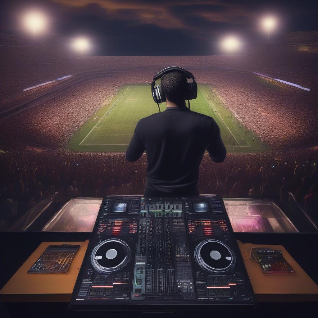 DJ Mixing Music in Football Stadium