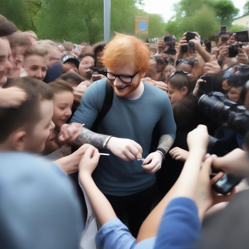 Ed Sheeran meeting and interacting with fans