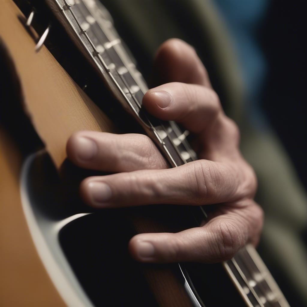 Eric Clapton playing a blues riff on his guitar