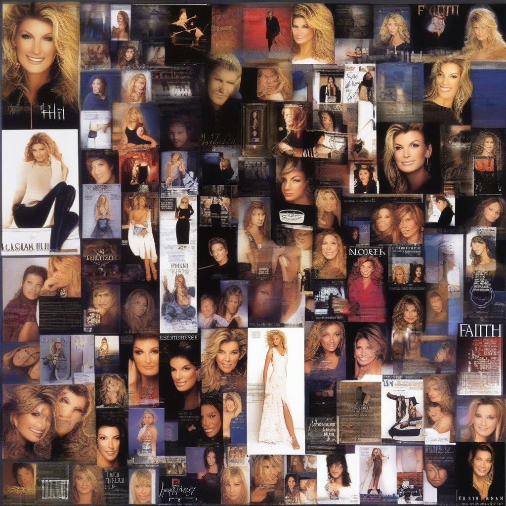 A collage of Faith Hill's album covers showcasing the evolution of her musical style and image throughout her career.