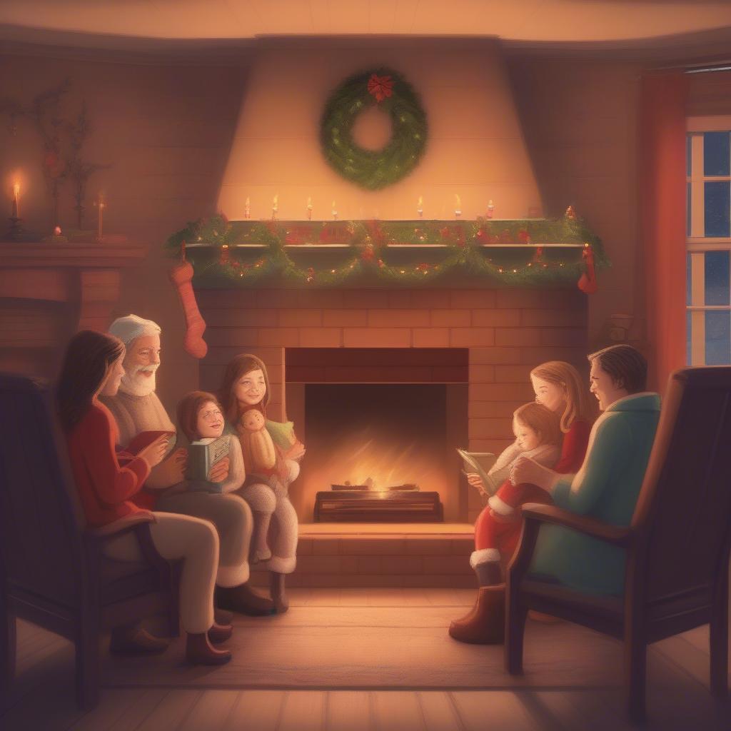 Family Singing Christmas Carols by the Fireplace