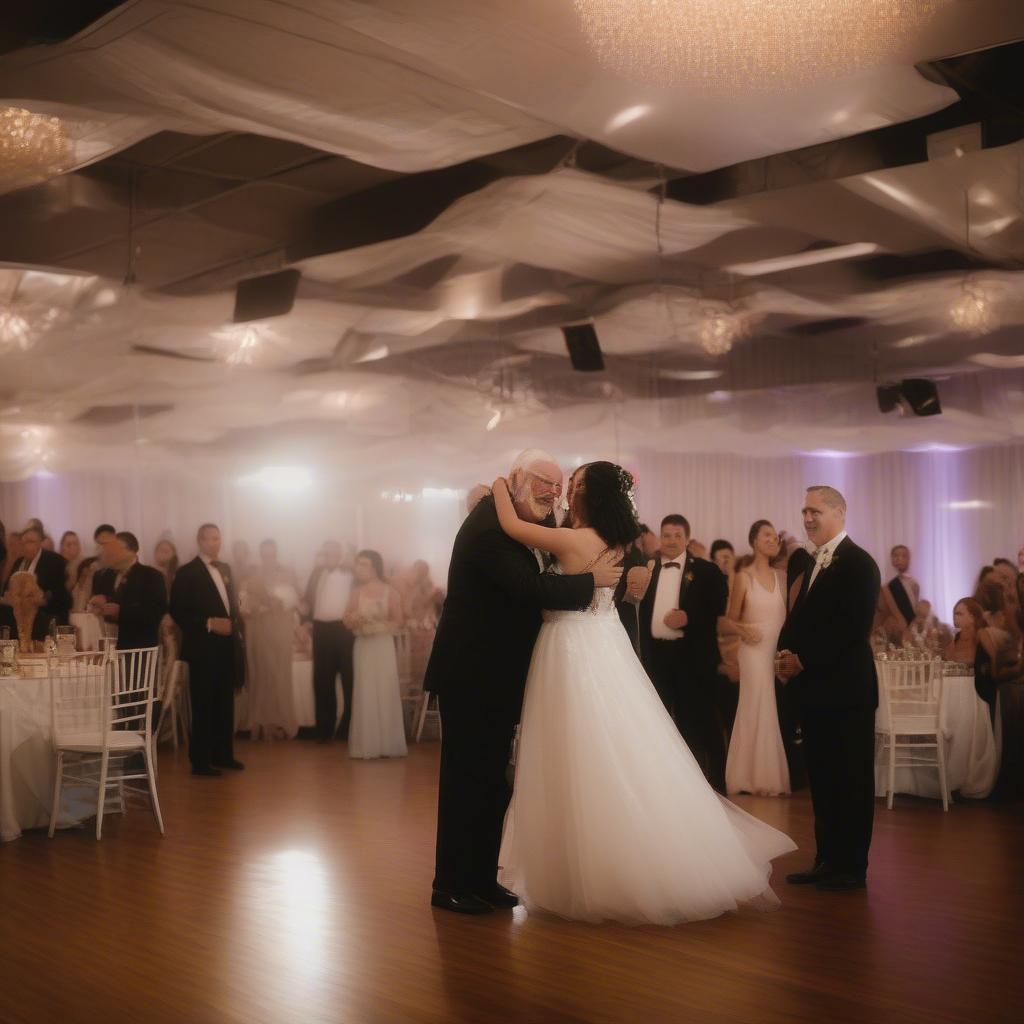 Father and Daughter Dancing at Wedding Reception, Guests Watching