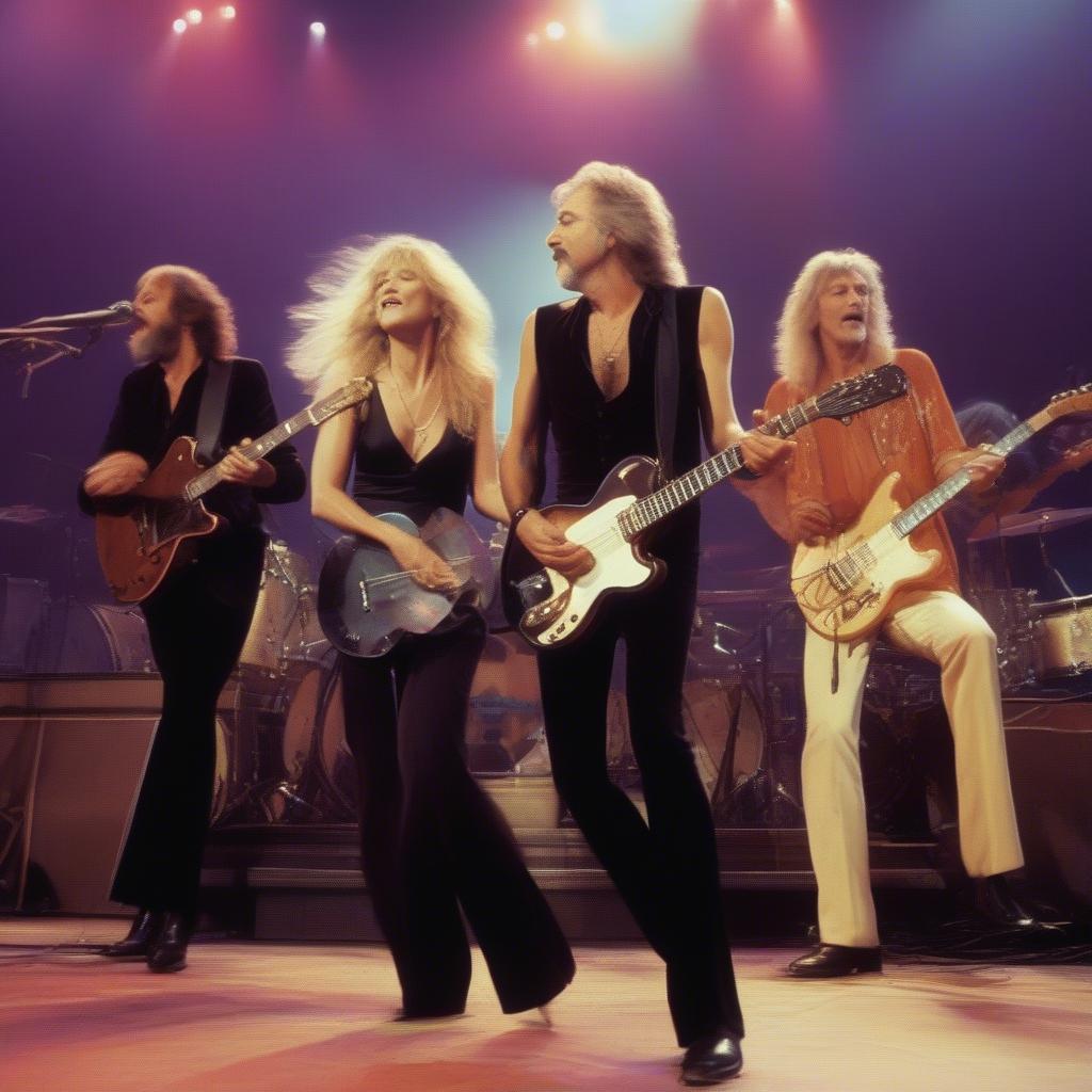 Fleetwood Mac performing live on stage during their prime.