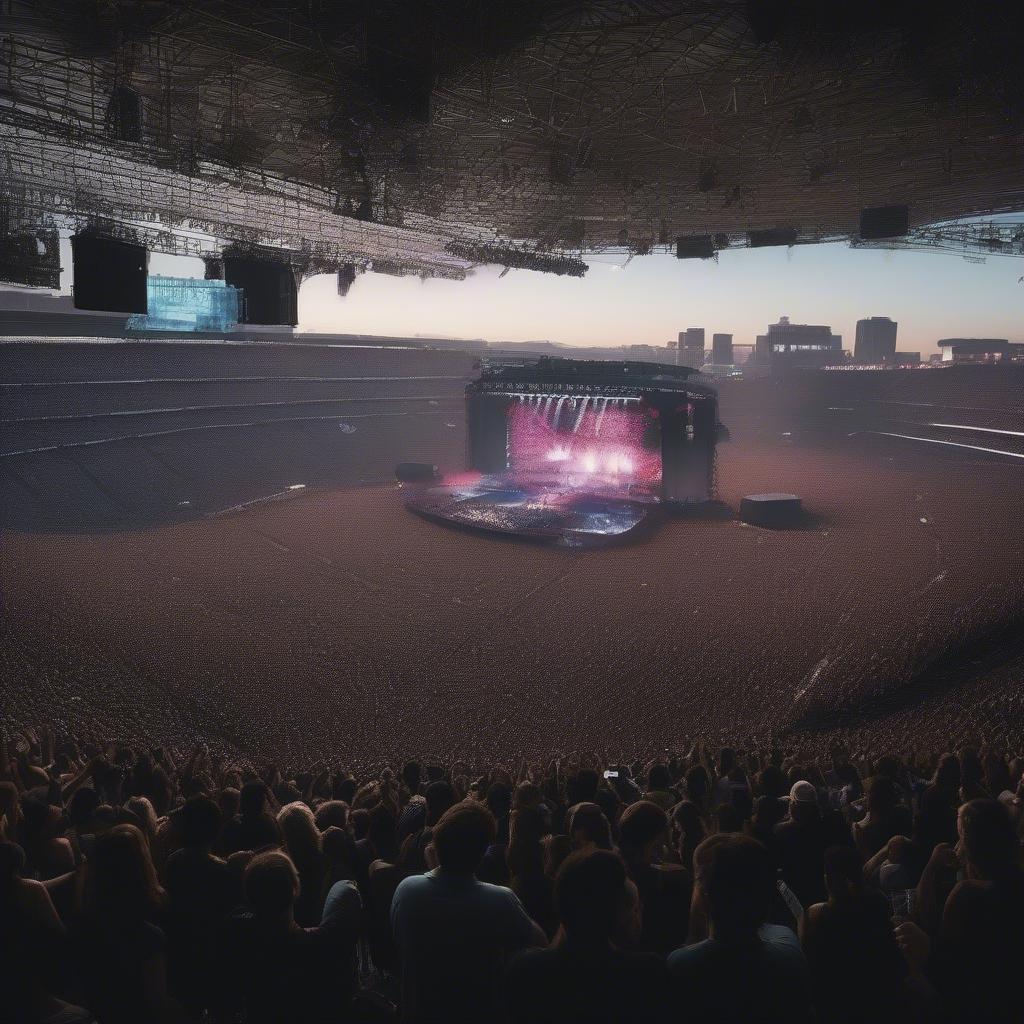 Foo Fighters performing live at a sold-out stadium, the crowd a sea of cheering fans.