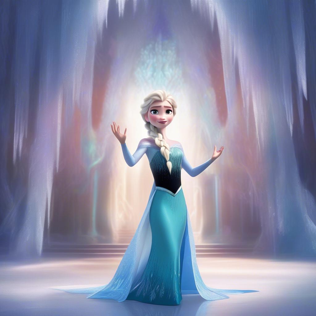 Elsa singing Let It Go in her ice castle