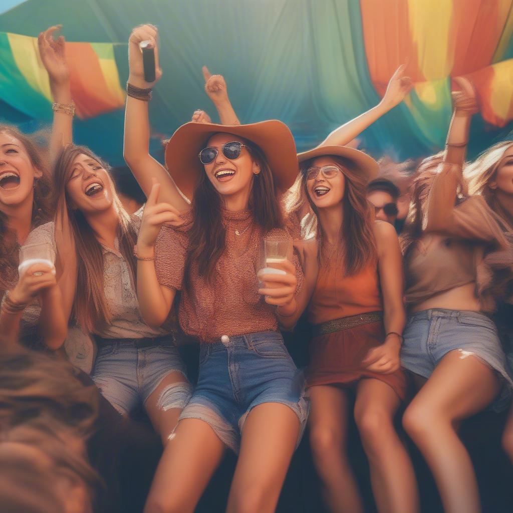 Group of Friends Enjoying a Country Music Festival