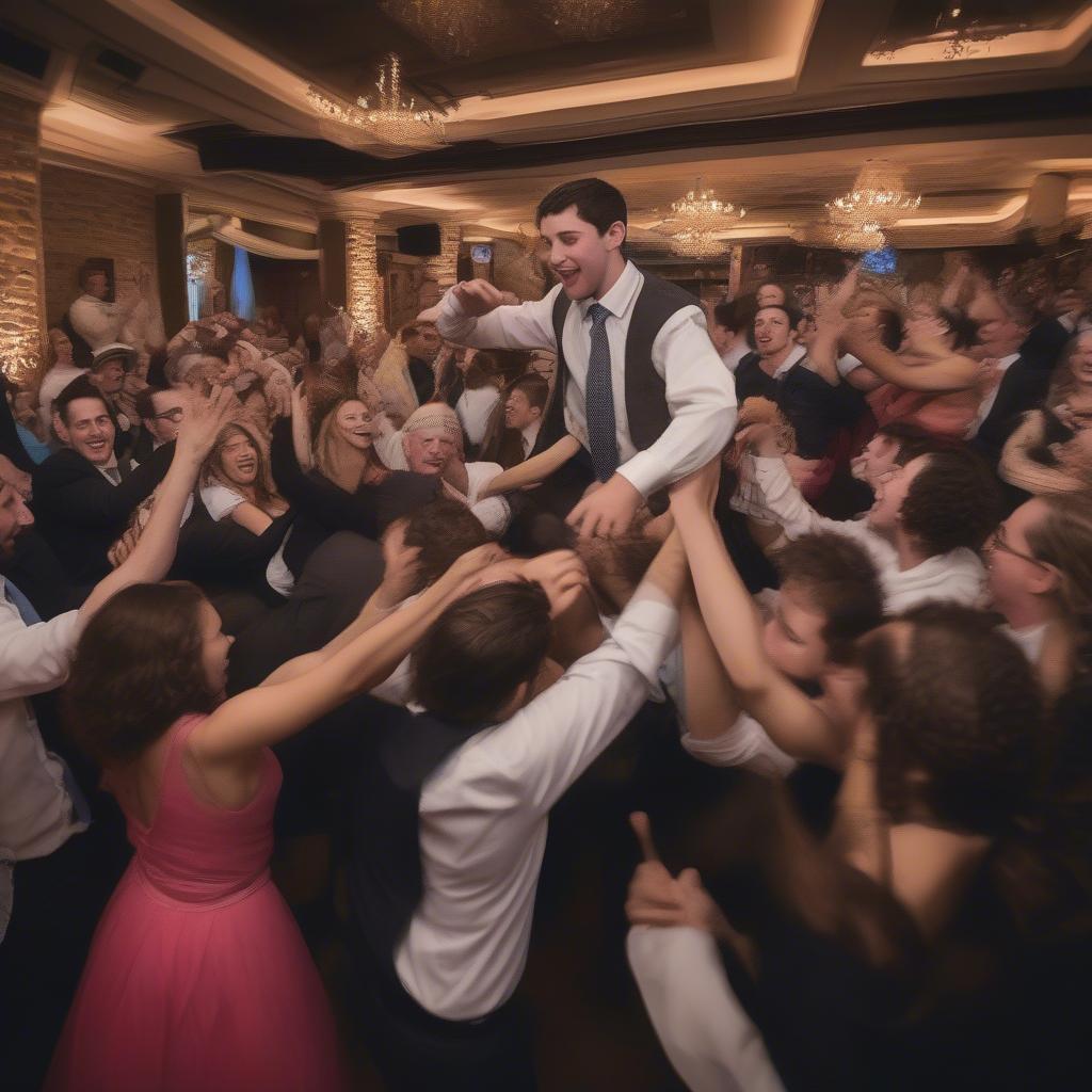 Guests Dancing the Hora at a Bar Mitzvah