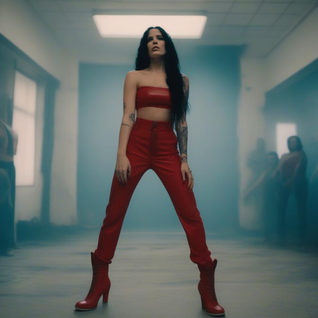 A still from the "Nightmare" music video, depicting Halsey in a powerful and defiant pose, reflecting the song's message of female empowerment.