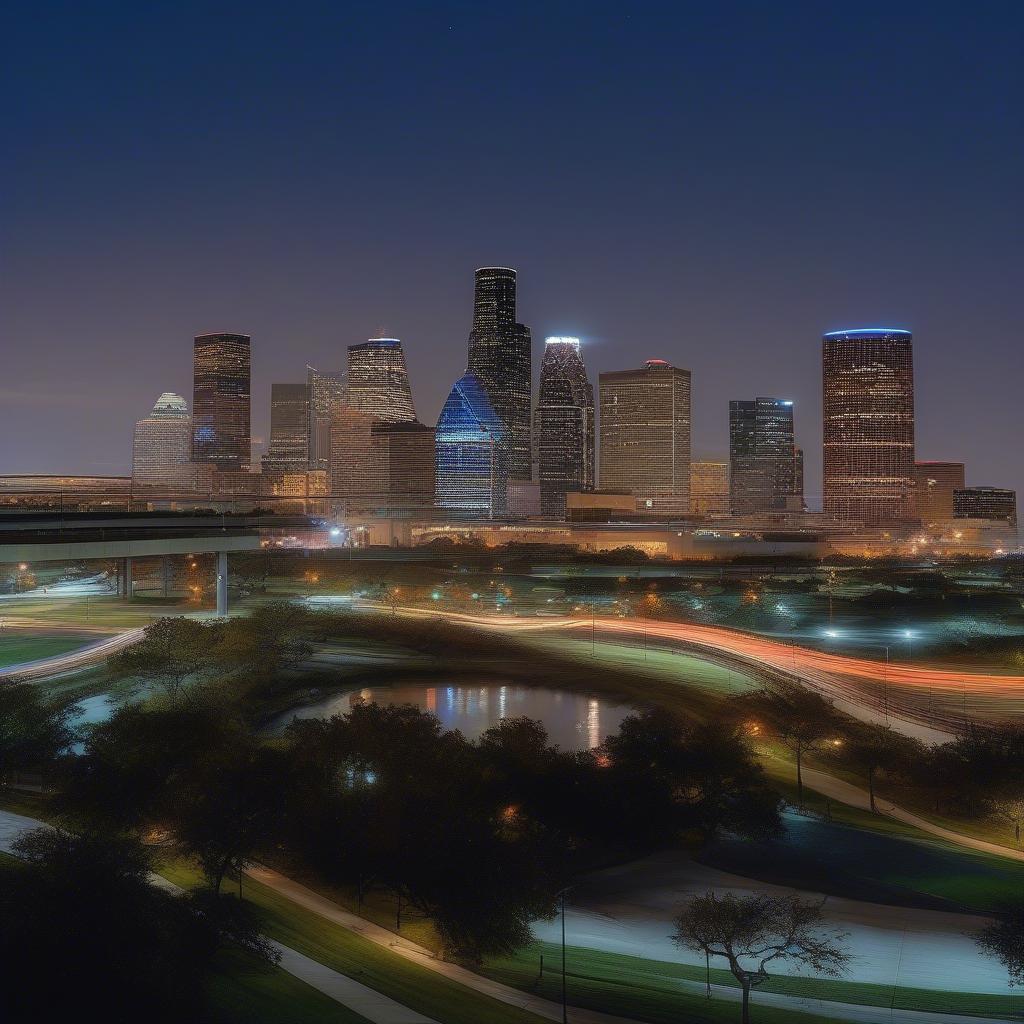 Houston Skyline at Night - Vibrant and Lit Up