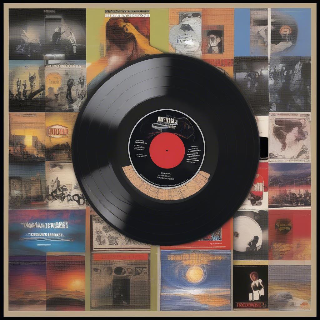 Iconic alternative rock albums of 1991: A display of vinyl records representing the top albums of the year.