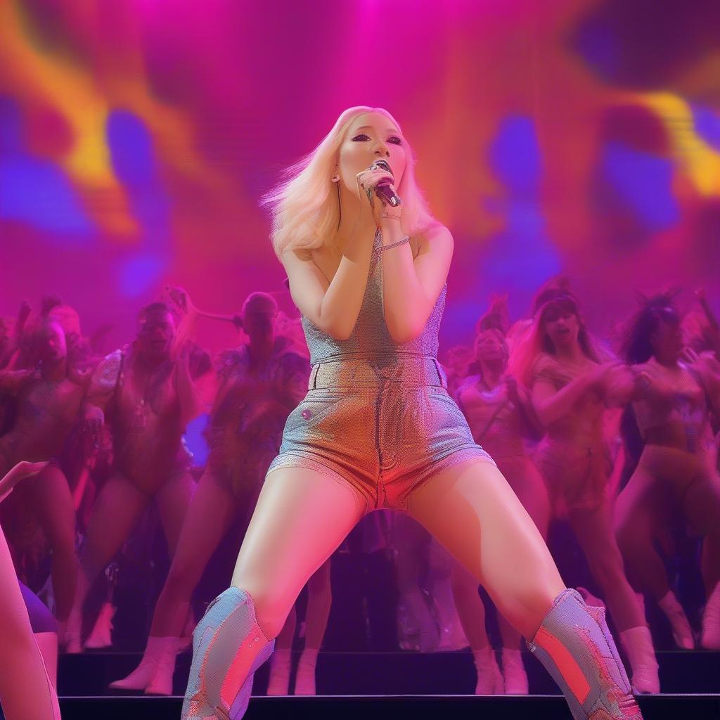 Iggy Azalea performing live on stage, engaging with the audience.