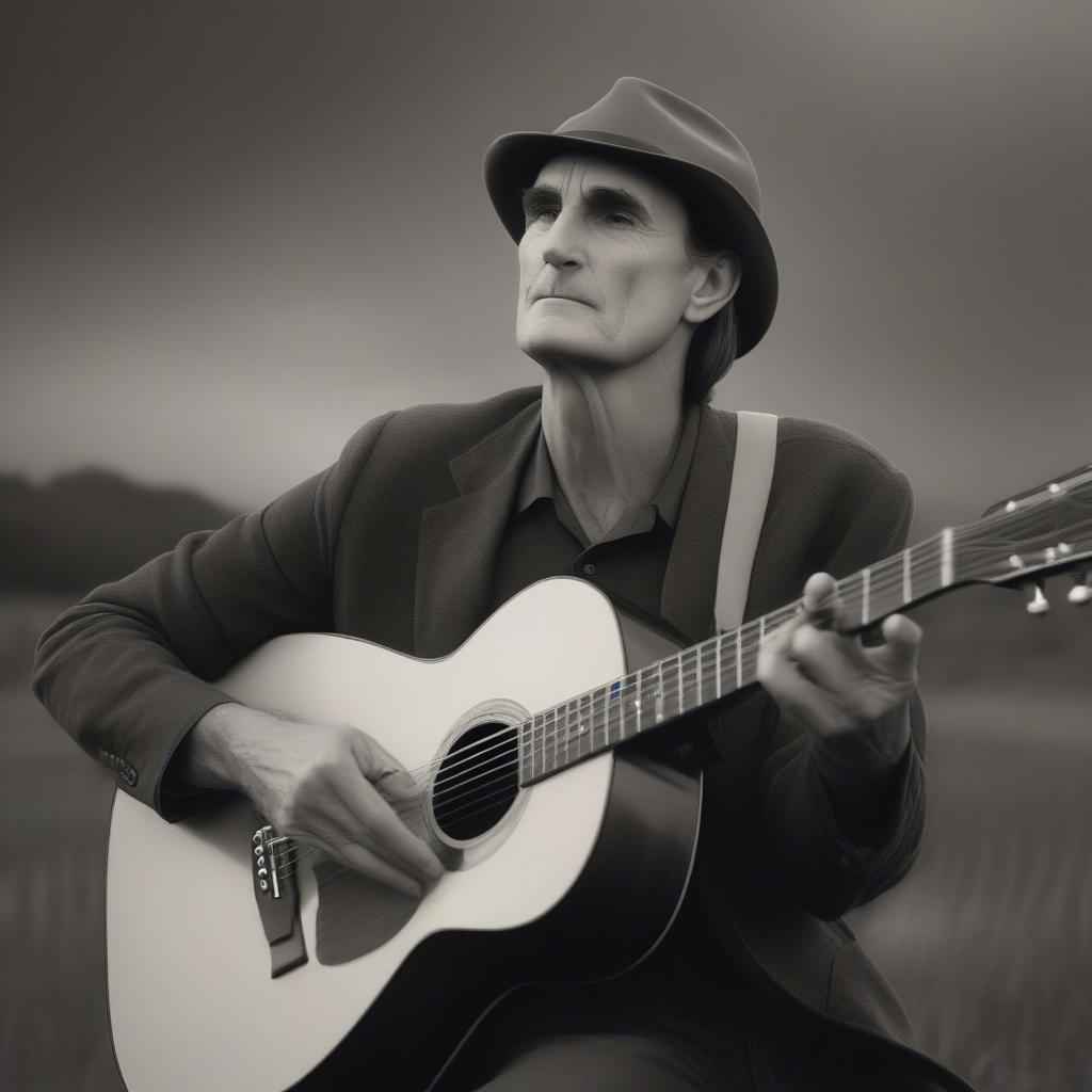 James Taylor playing Carolina in My Mind on acoustic guitar