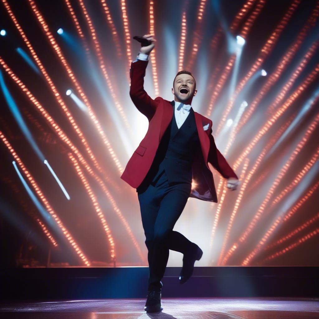 Justin Timberlake Energetically Dancing on Stage