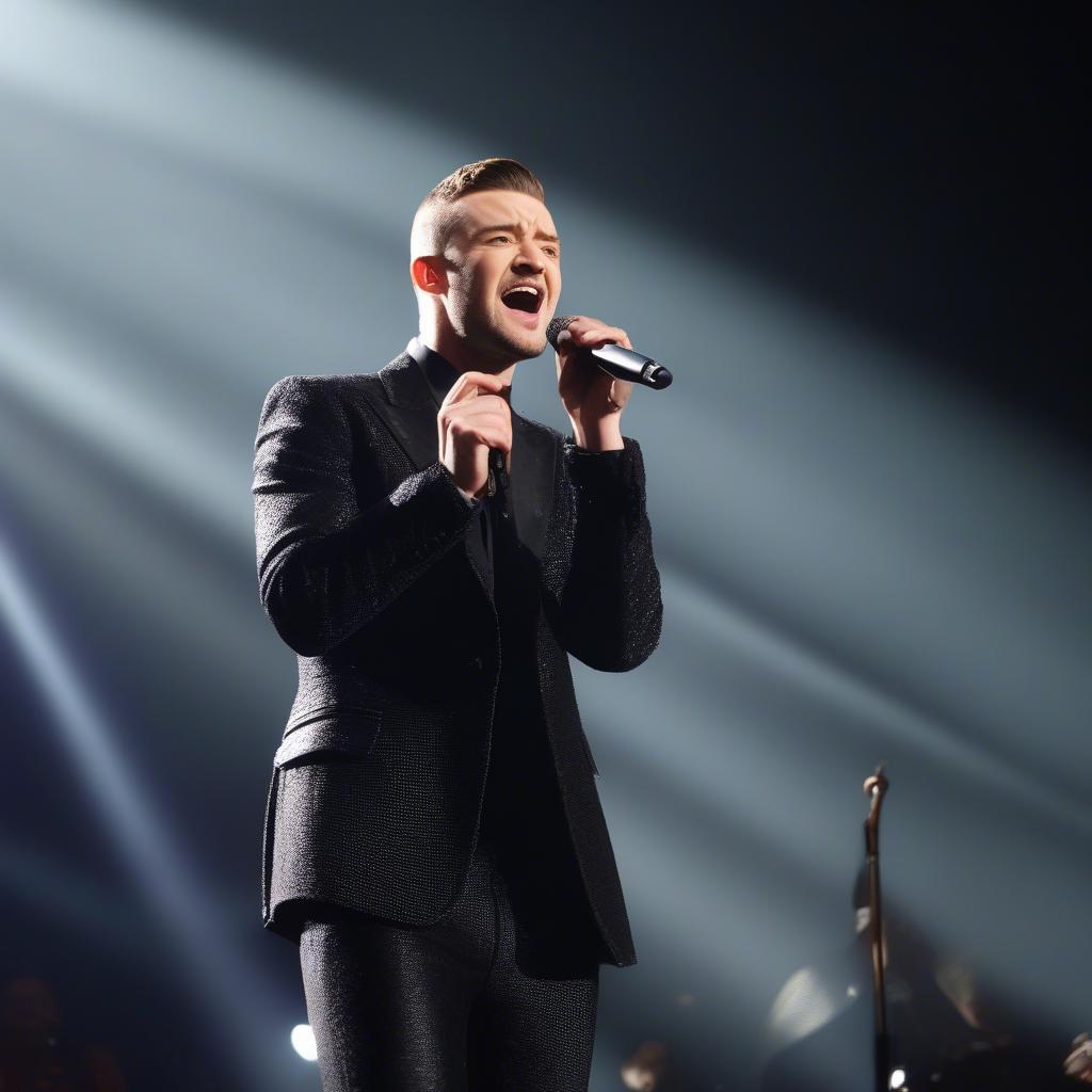 Justin Timberlake Singing with Passion on Stage