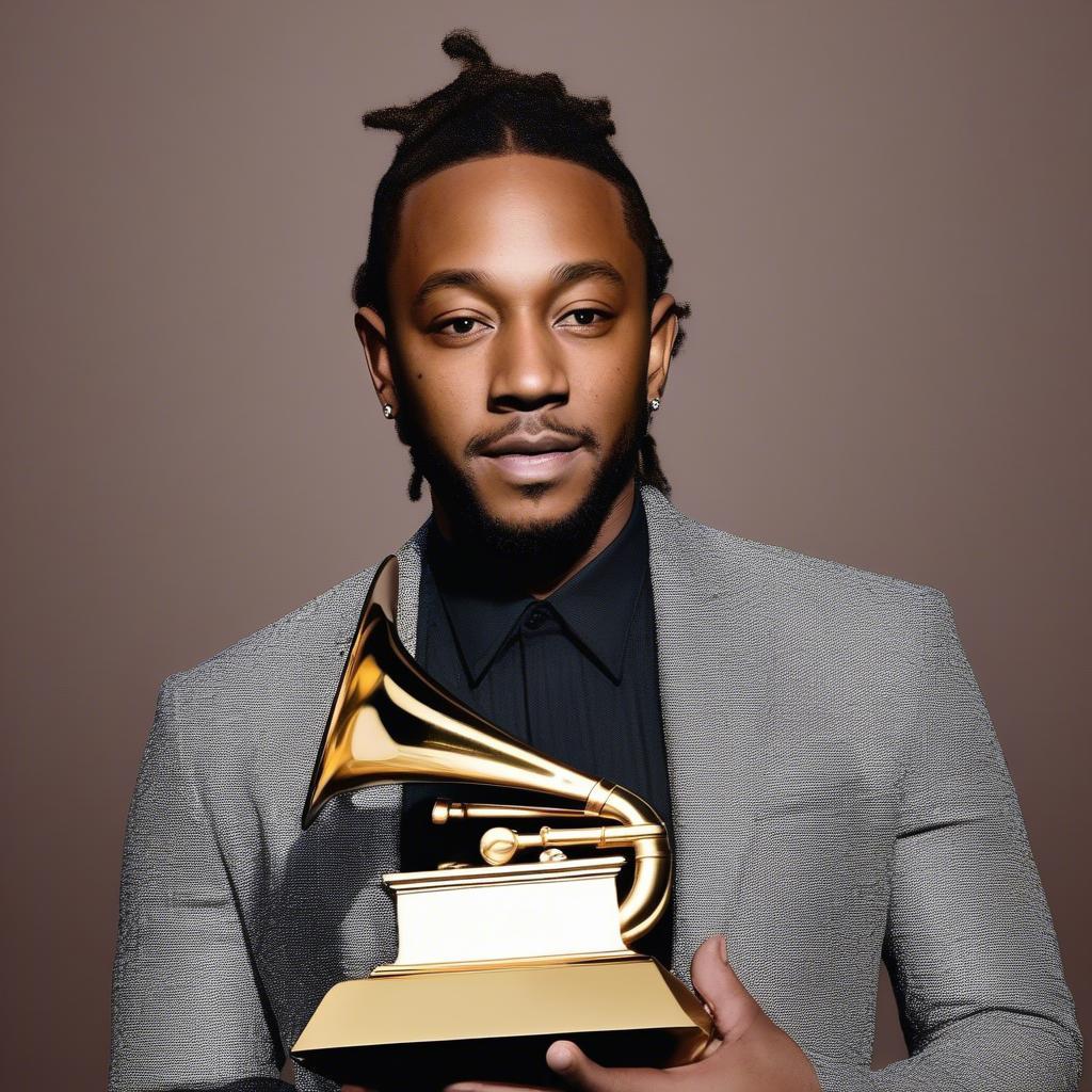 Kendrick Lamar accepting a Grammy Award