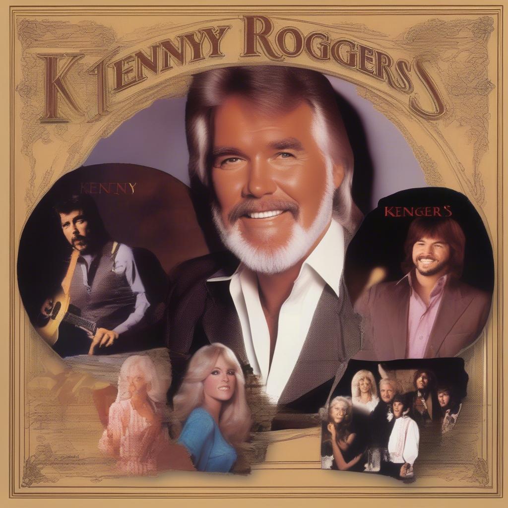 A collage of Kenny Rogers' album covers showcasing his various musical styles