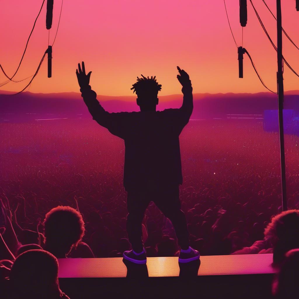 Khalid performing at sunset during the 2019 Hangout Music Festival