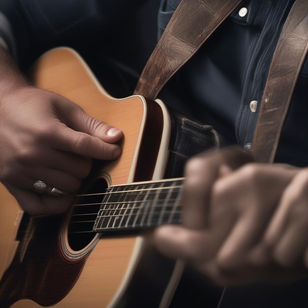 Lee Brice playing an acoustic guitar