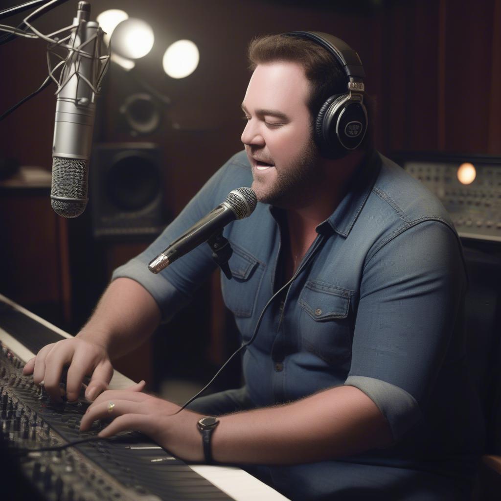 Lee Brice recording in a music studio