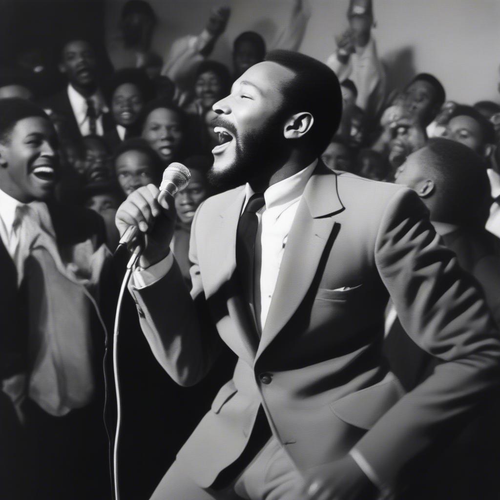 Marvin Gaye performing on stage at Motown