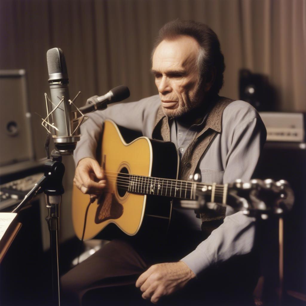 Merle Haggard in the recording studio