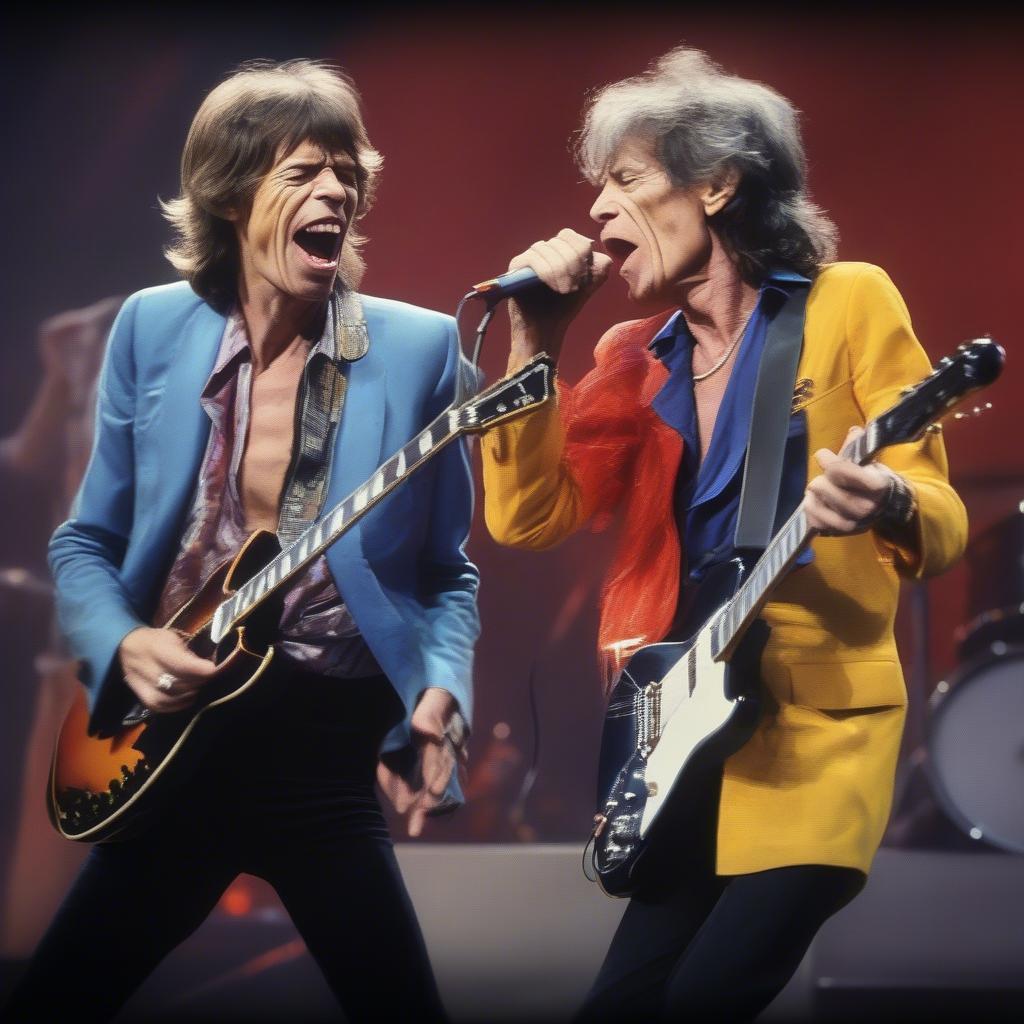 Mick Jagger and Keith Richards performing live on stage