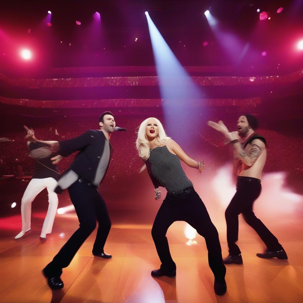 Maroon 5 and Christina Aguilera Performing Moves Like Jagger