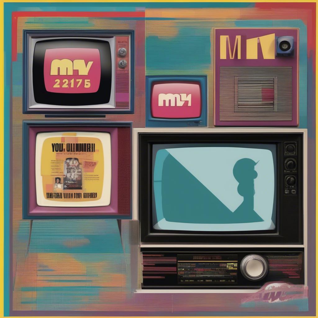 Image of a vintage television displaying MTV, with a montage of classic 80s music videos playing on the screen. 