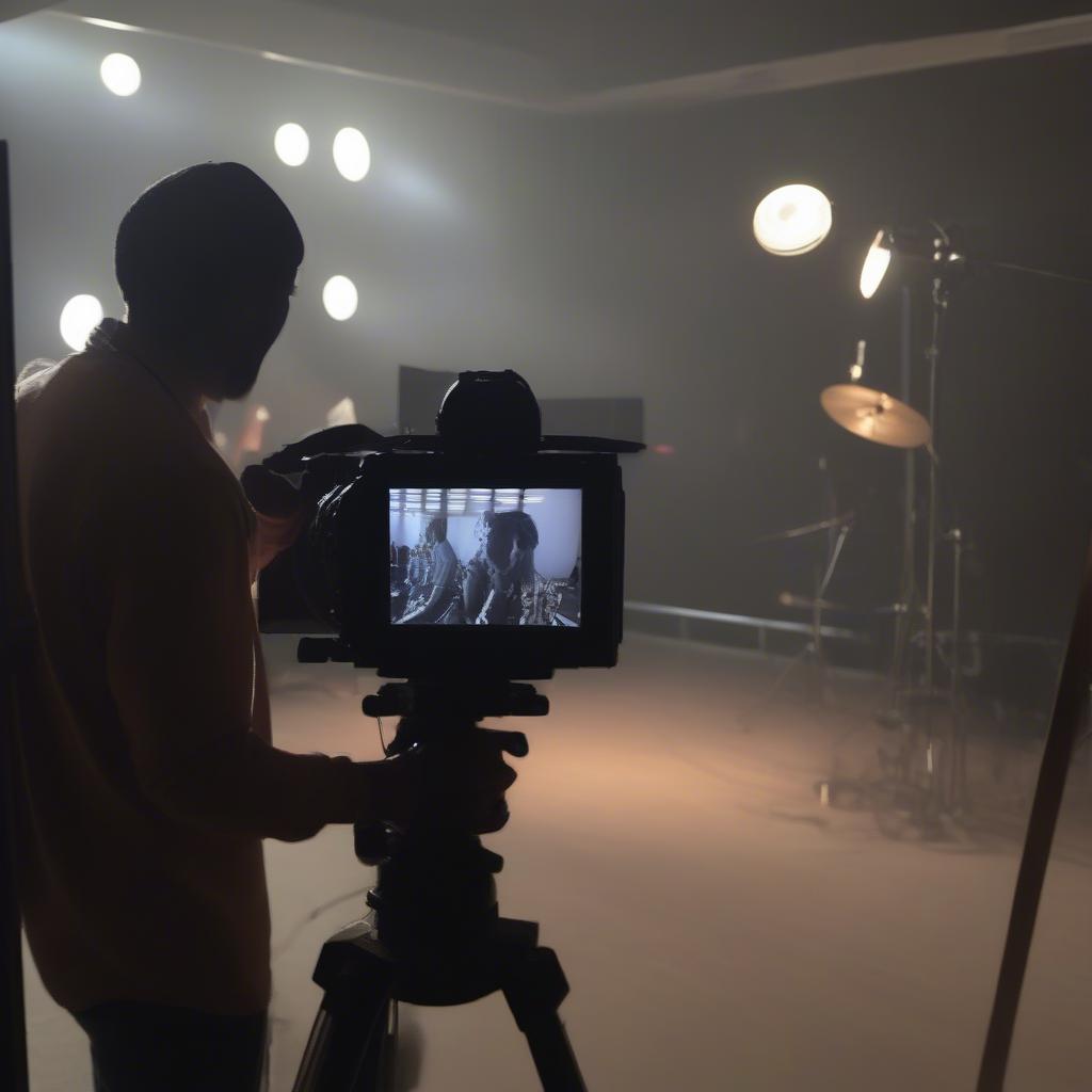 Behind-the-scenes shot of a music video production