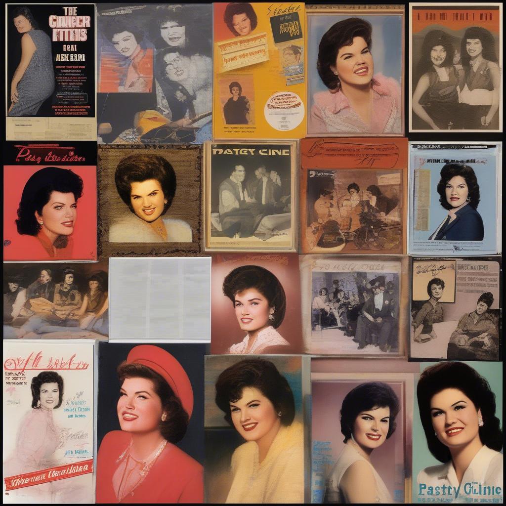 A collection of Patsy Cline's album covers showcasing her career evolution