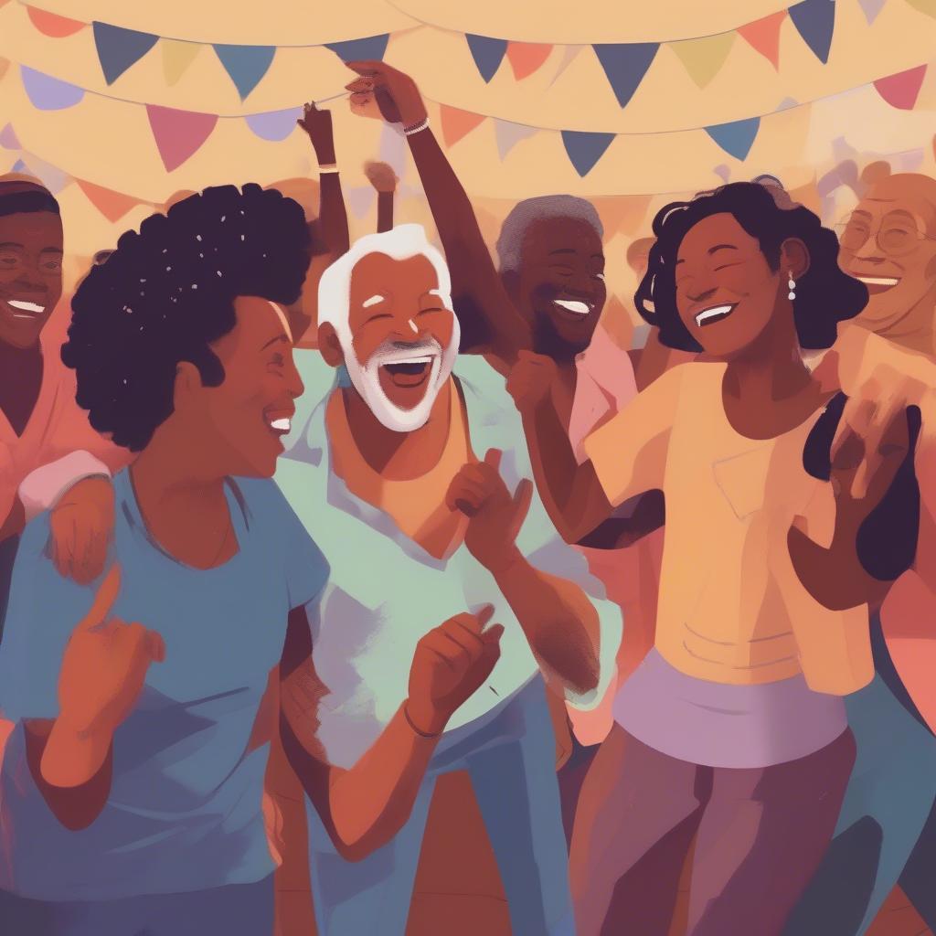 A diverse group of people dancing and enjoying themselves at a party