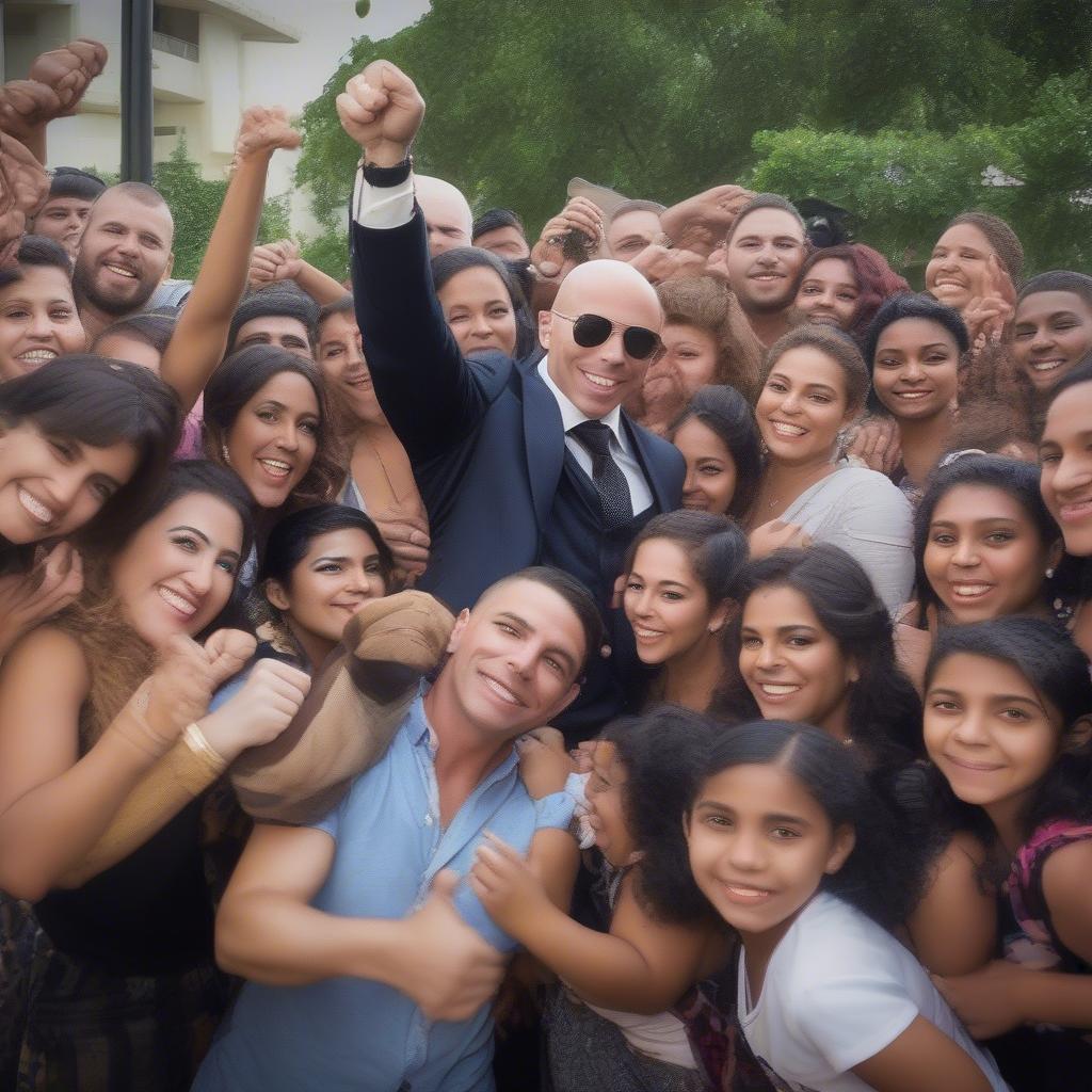 Pitbull Posing with Fans