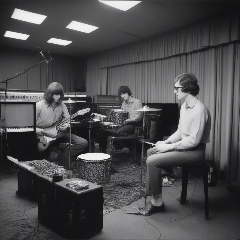 The Rolling Stones during a recording session