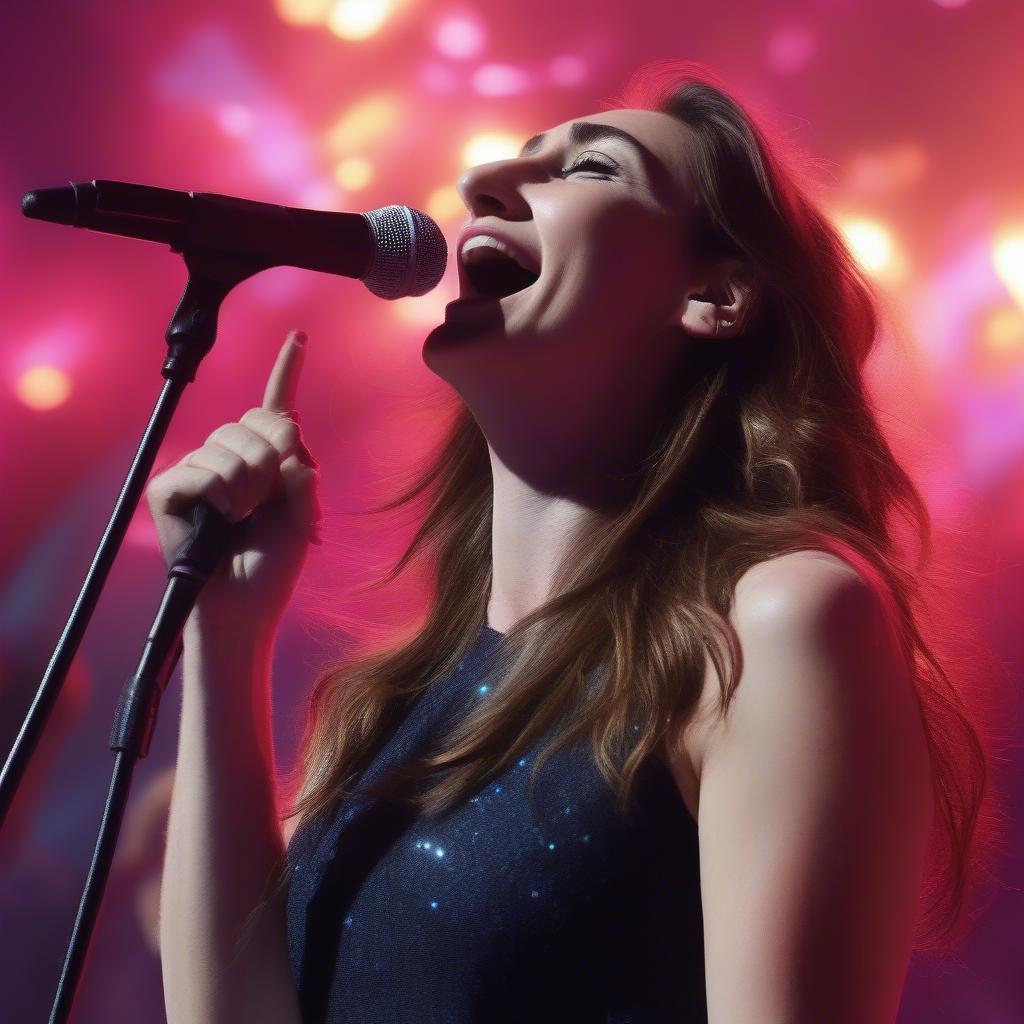 Sara Bareilles performing "Brave" live on stage.