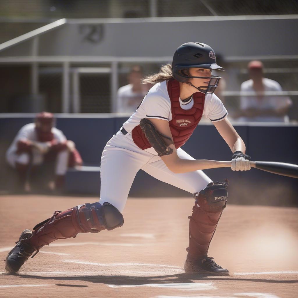 Softball player stepping into the batter's box with focused intensity