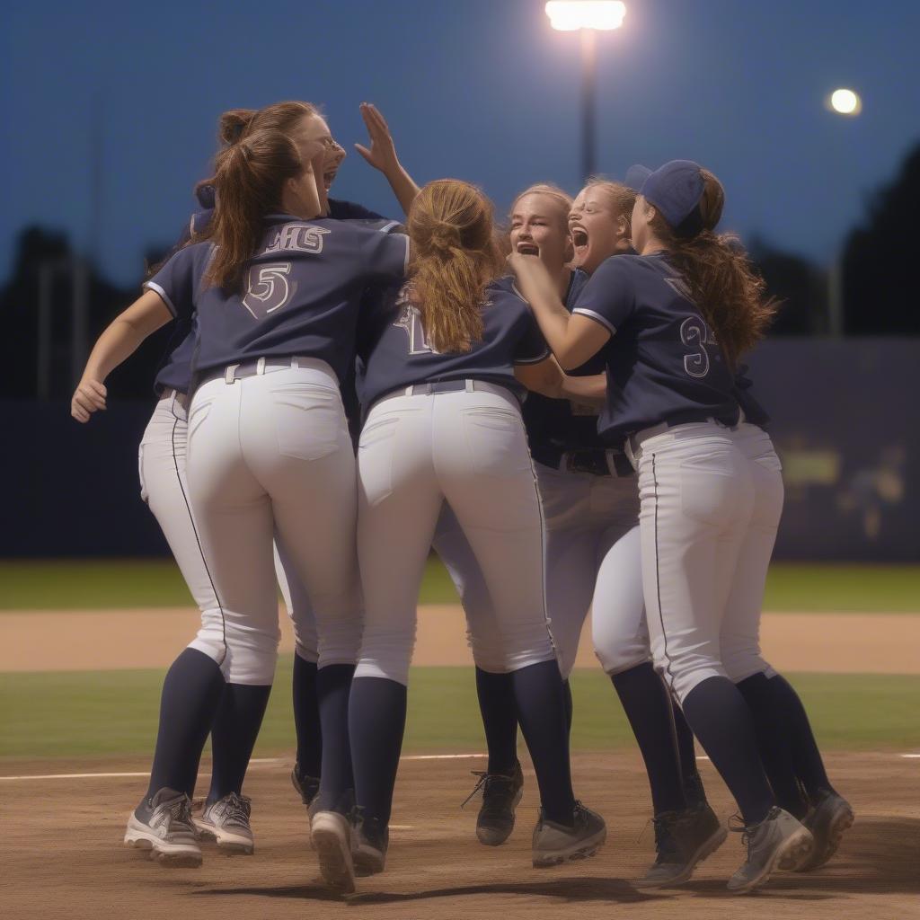 Softball Team Celebrating a Home Run