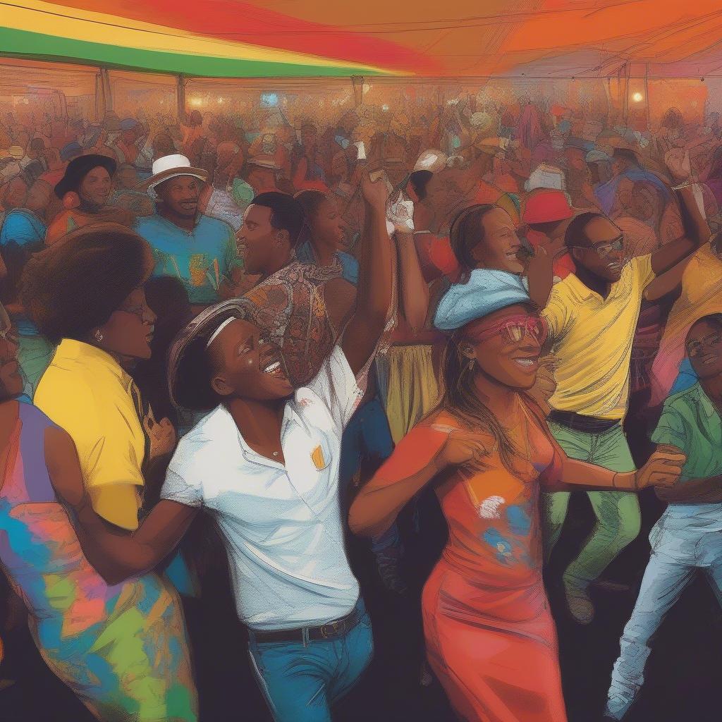 People dancing and celebrating at a South African house music event, reflecting the cultural significance of the genre.