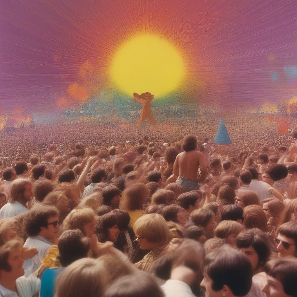 A crowd of people at a 1967 music festival.