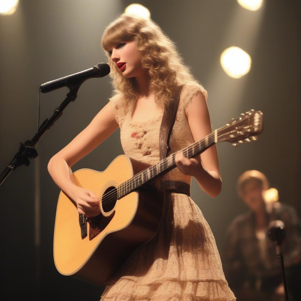 Taylor Swift performing during her early career as a country artist.