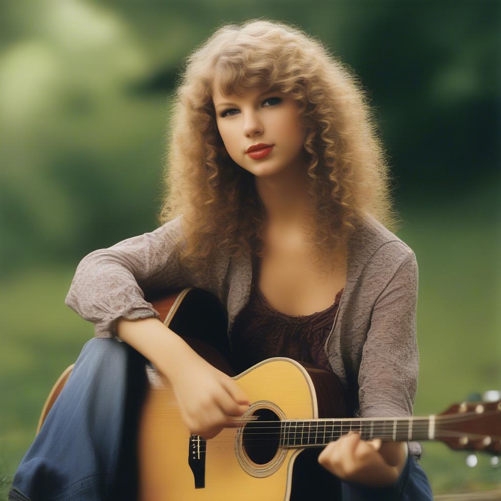 Taylor Swift in her early career with her acoustic guitar