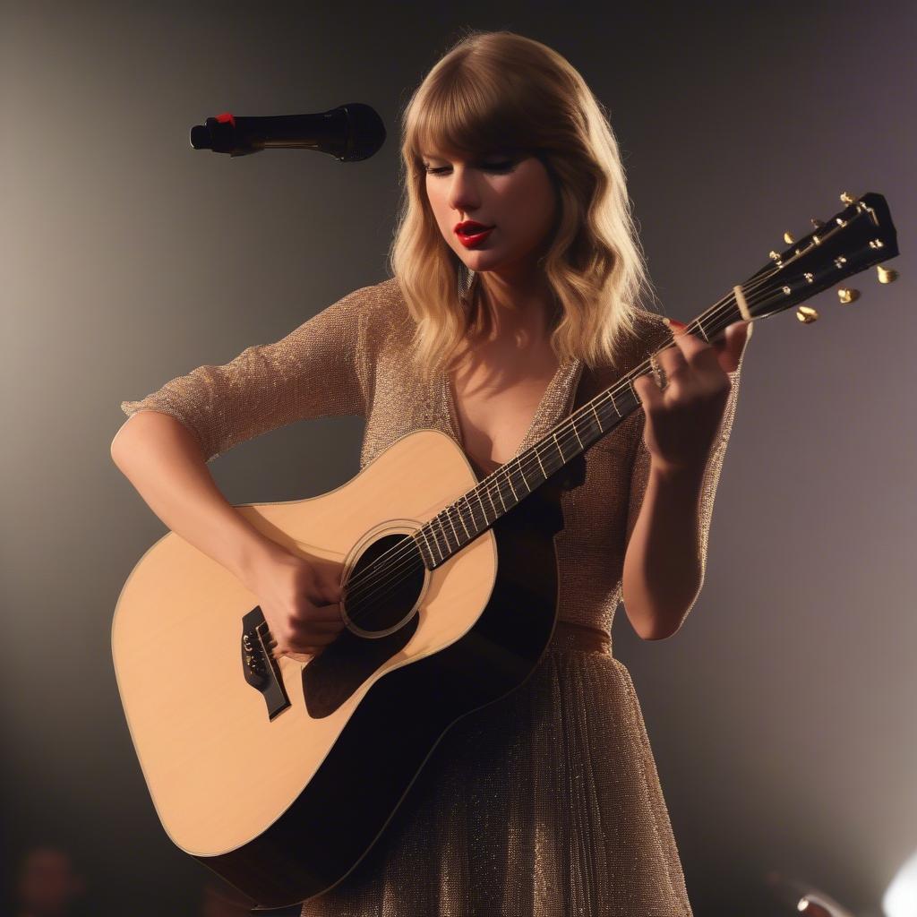 Taylor Swift playing guitar and singing All Too Well