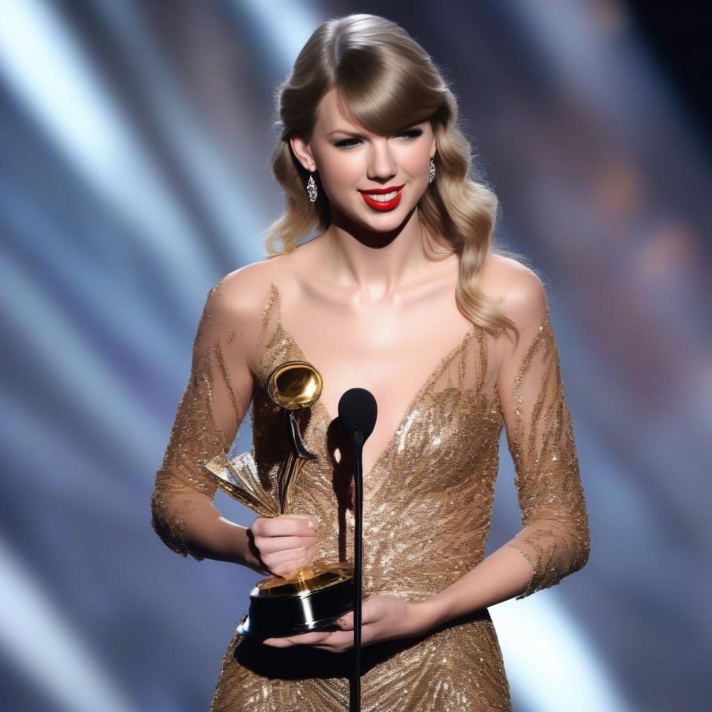 Taylor Swift accepting an award on stage