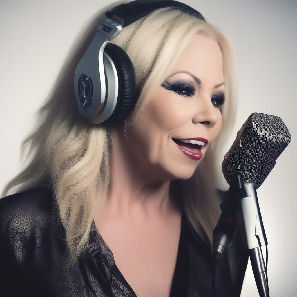 Terri Nunn recording "Take My Breath Away" in the studio.