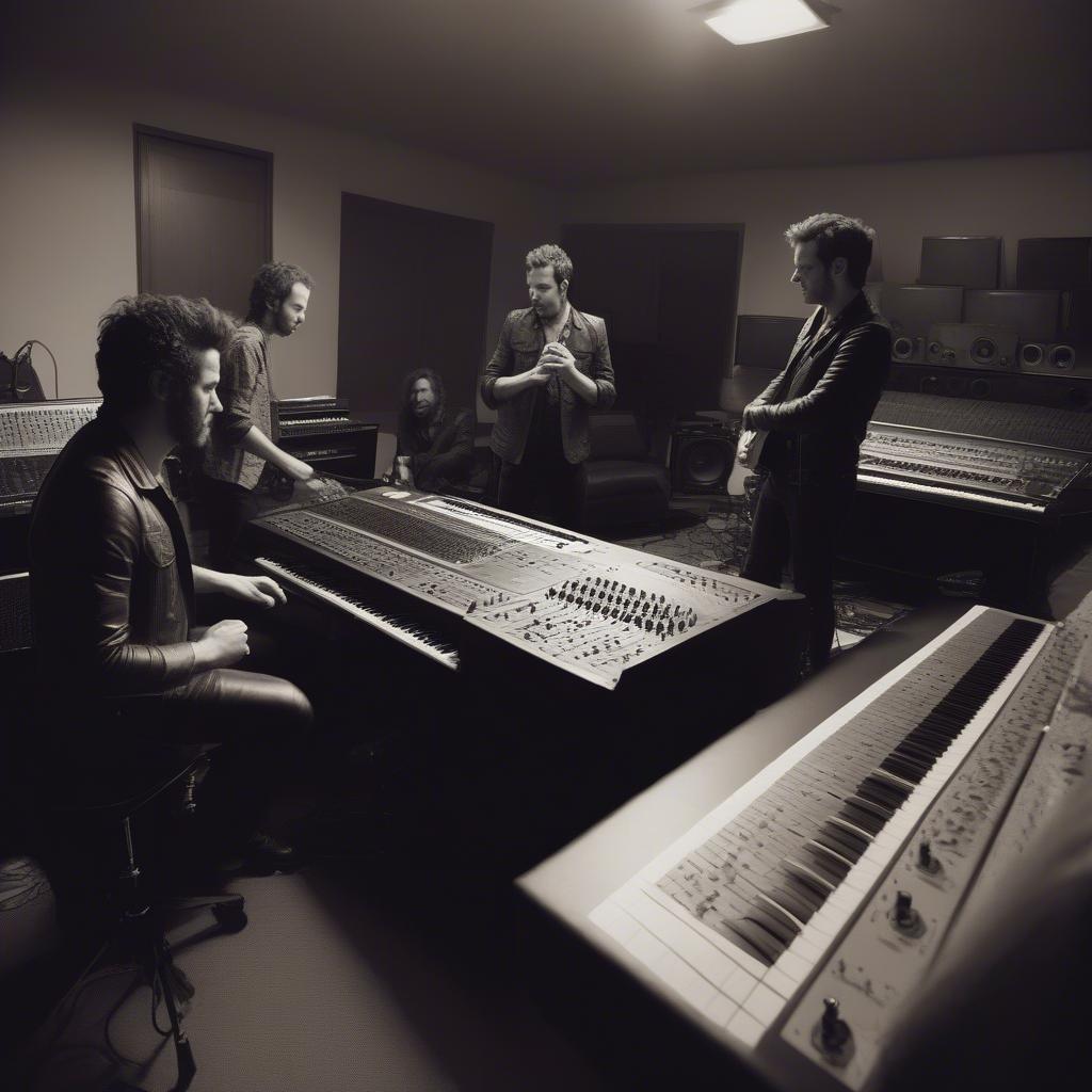 The Killers recording in a studio