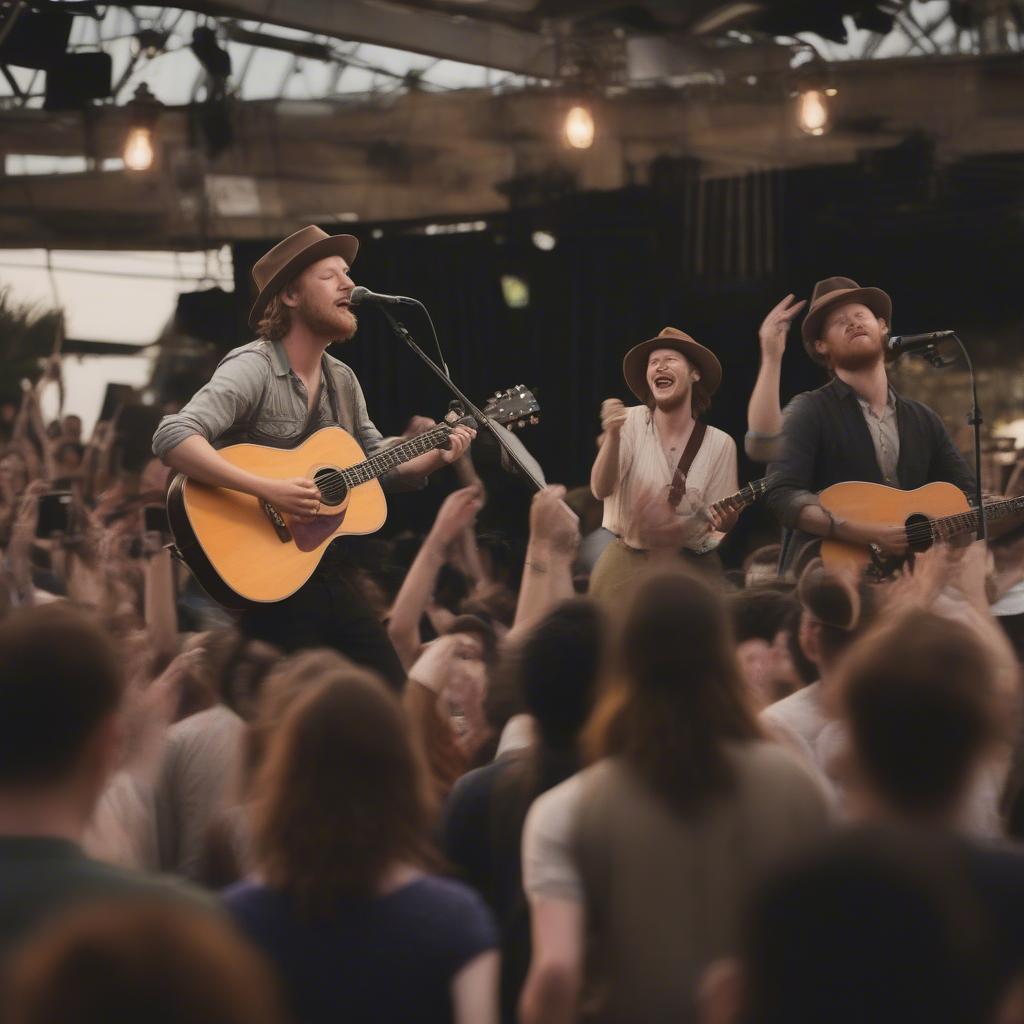 The Lumineers performing their hit song "Ho Hey" at the 2019 Hangout Music Festival